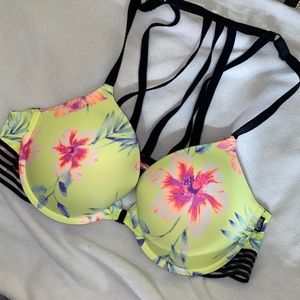 Victoria's Secret "Pink" Floral yellow push up bra